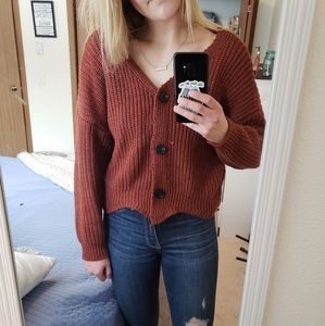 Brick red button up sweater